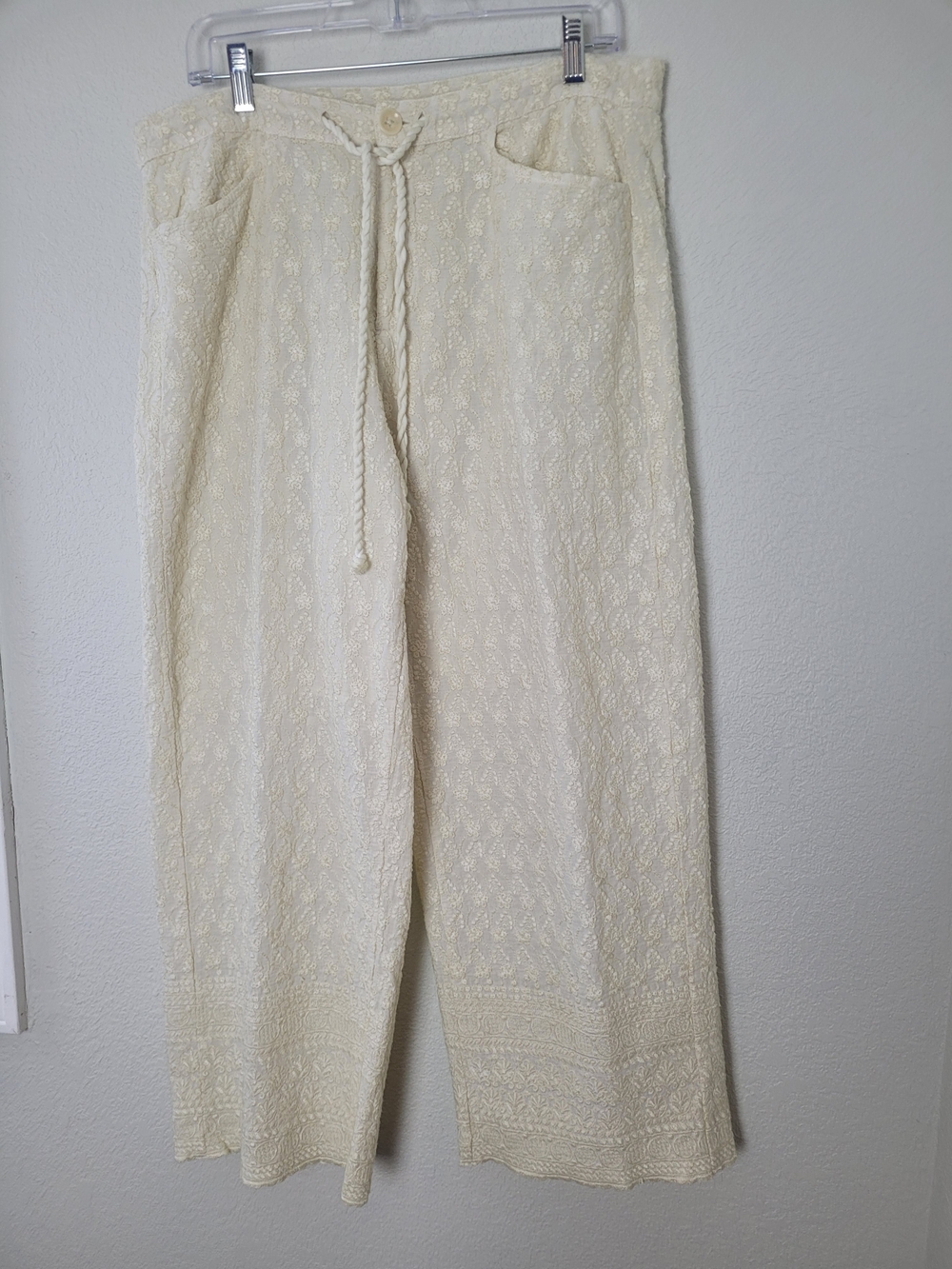 Sundance Cream Textured Trousers. with Braided Ties Size 14 - Picture 2 of 12